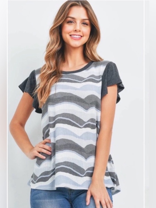 ValMarie Tops - New Womens Soft Light Ribbed Basic Flutter Sleeve SPRING Blouse Top